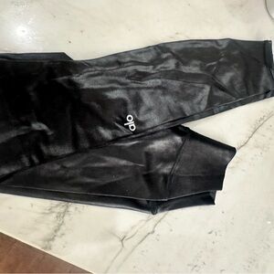 ALO Yoga Black Leather Sheen Leggings with Brand at Leg